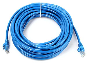 Blue Cat-5e Ethernet cable with RJ45 connectors