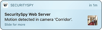 iOS push notification from SecuritySpy showing motion detected in a camera
