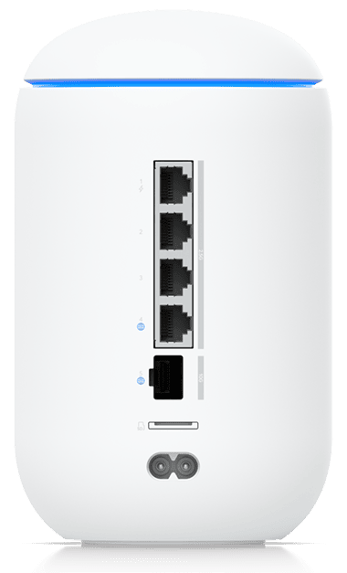 Rear view of Ubiquiti Dream Router showing four LAN Ethernet ports