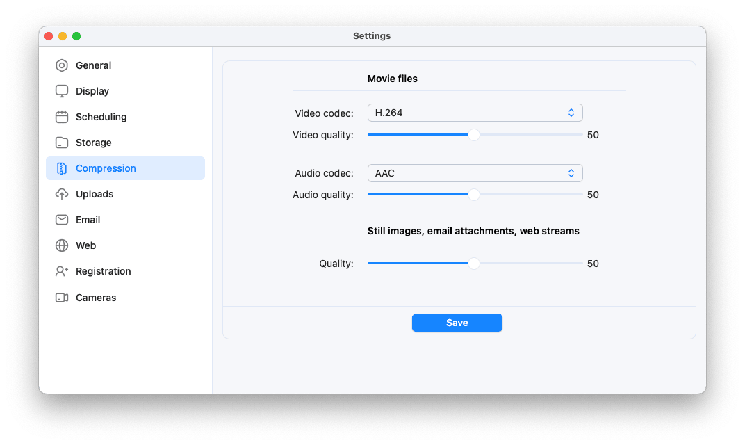 SecuritySpy Settings - Compression