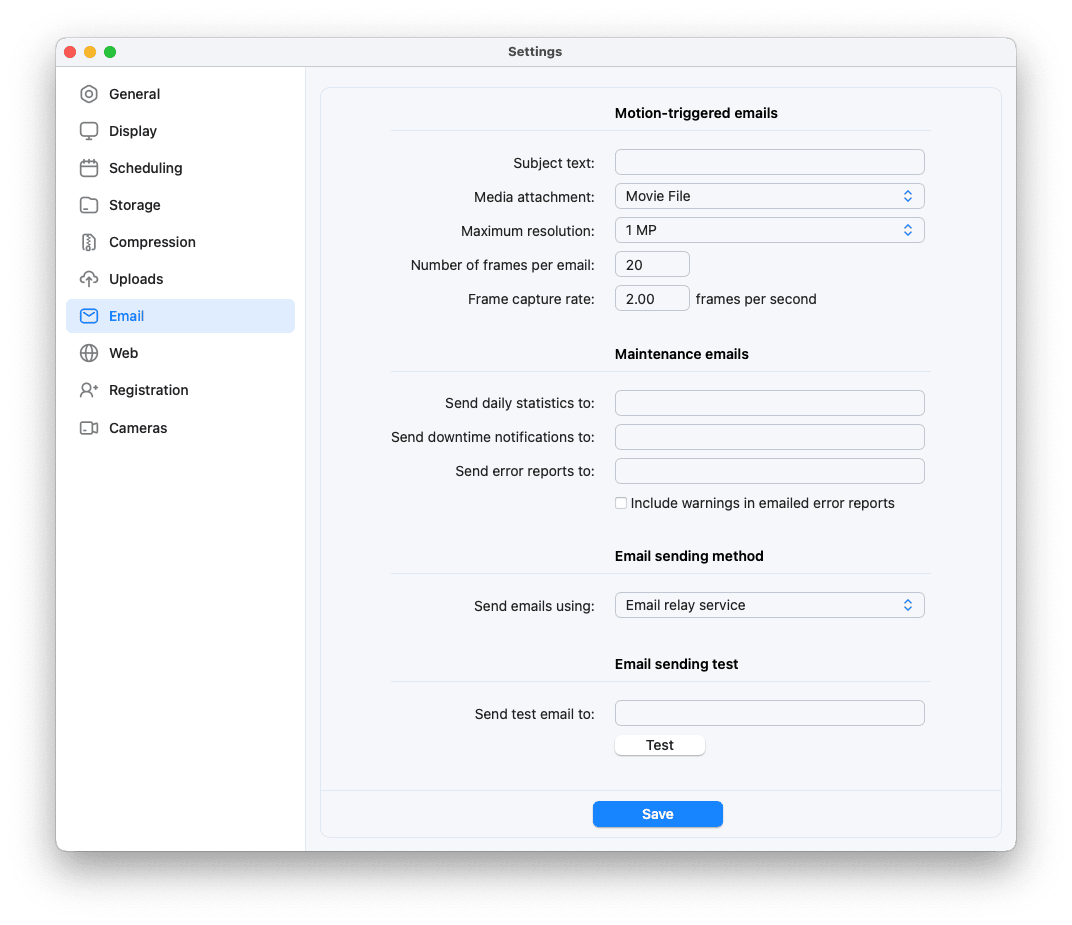 SecuritySpy Settings - Email