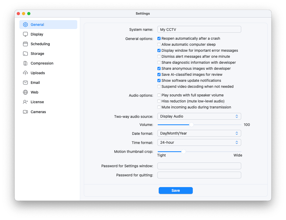 SecuritySpy Settings - General