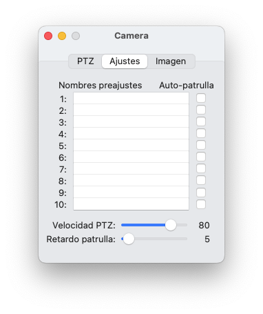 Control de Cámara - Configuración PTZ