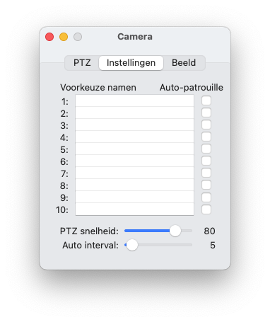 Camerabediening - PTZ Instellingen